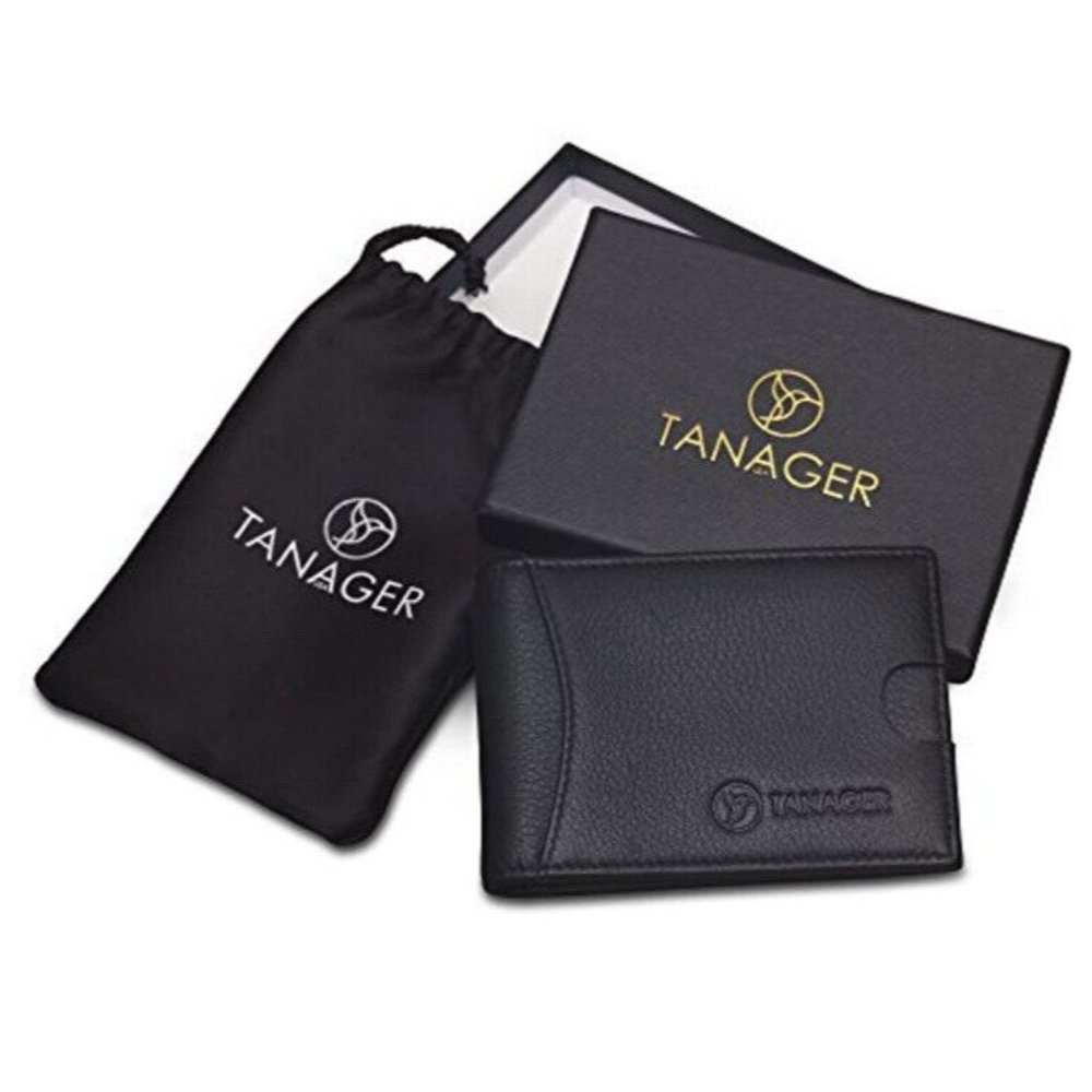 Tanager USA Mens Leather Wallet Black RFID Front Pocket Money Clip W/ Gift Box